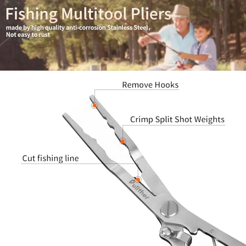 Pullther fishing Stainless Steel Fishing Pliers,Needle Nose Pliers Fishing,Fishing Pliers Hook Remover,Fishing Pliers Kit with Lanyard,Braid Cutter Rustproof Fishing Multitool for Saltwater Freshwater