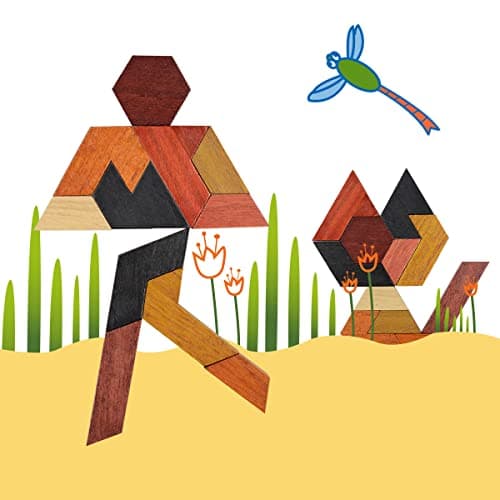 KINGOU Hexagon Tangram Puzzle Wooden Brain Puzzles for Kids & Adult Challenge Wooden Brain Teasers Puzzle Games for Family Party Gift - Brain Games for Kids