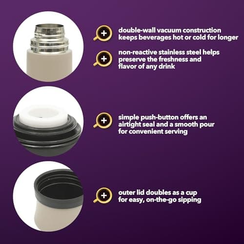 Mr. Coffee Silverleaf 23 oz Stainless Steel Thermal Bottle – Double Wall Vacuum Insulated Travel Mug with Leak-Proof Lid, Taupe – Hot & Cold Beverage Flask for Work, Commute, or Camping