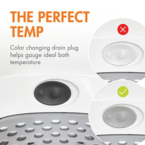 Boon Soak 3 Stage Baby Bathtub - Baby Bath Tub with Three Support Positions for Newborn to Toddlers - Color Changing Drain Plug for Ideal Bath Temperature - Gray - Ages 0 to 18 Months and Up