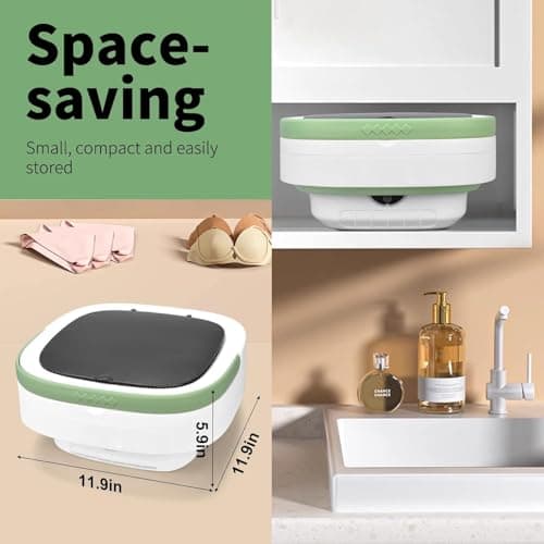 Portable Mini Washing Machine, Foldable Washer and Dryer with 3 Modes Deep Cleaning, Upgraded Small Collapsible Laundry for Hotel, Apartment, Home and Travel - Green
