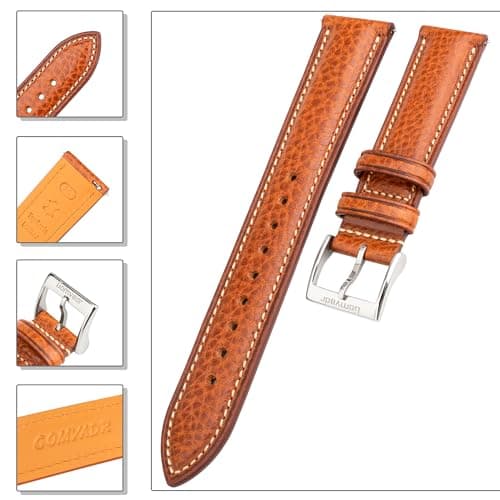 Gomvadr Italian Leather Watch Band Tuscany Natural Vegetable-Tanned Top Grain Genuine Leather Strap,18mm 19mm 20mm 21mm 22mm XL XXL Quick Release Replacement Watch Bands for Men and Women Thick and Soft