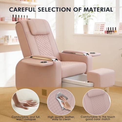 Artist hand Spa Chair with Foot Spa Basin, Manicure & Massage Chair, Electric Recline, 4-Head Back Massage, Hot/Cold Water Controls, LED Light & Jet Tub, Fast Drain Pump, Pull-Out Bowl (Pink)