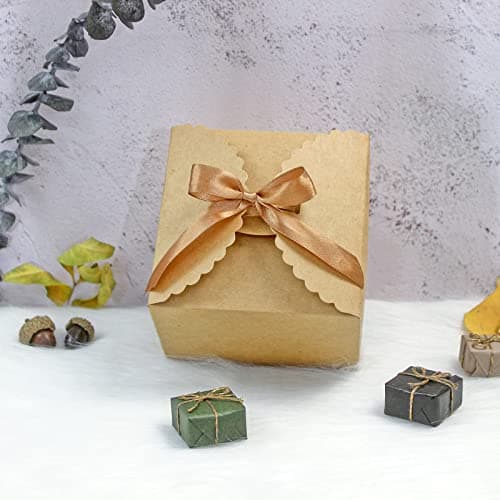 Empty Paper Boxes for Cookies, Candy, Chocolate, Craft, Candle, Gift Giving, Birthday, Parties, Holiday, 4.75 X 4.75 X 3.53 WEWILUCK Brown Box for Presents, 10 Pack Small Kraft Gift Boxes with Ribbon B09M3L1L2J