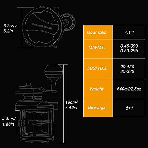 Sougayilang Trolling Reel Saltwater Level Wind Reels, Drag Reels Boat Fishing Ocean Fishing for Sea Bass Grouper