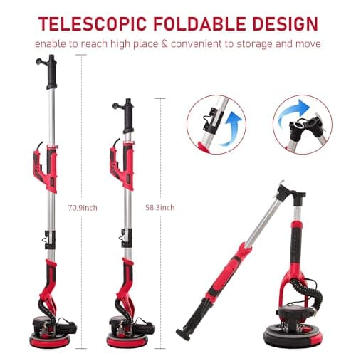 Cofiyard Drywall Sander with Vacuum Dust Collector,1250W Electric Drywall Sander ,7 Variable Speed LED Light 900-1800RPM,Foldable & Extendable Handle Ceiling Popcorn Removal Tool