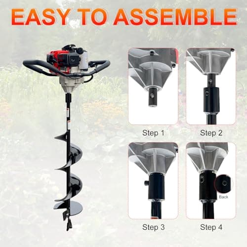 GardenTrax Earth Auger Combo 43cc 2cycle Powerhead with 8 Inch Auger Drill Bit EPA Compliant Post Hole Digger