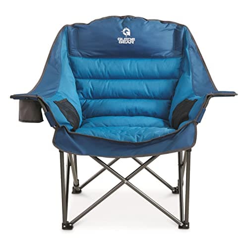 Guide Gear Oversized Extra Large Padded Camping Chair, Portable, Folding, Large Camp Lounge Beach Chairs for Outdoor, Adults, Men and Women, Heavy-Duty 400 Pound Capacity, with Cup Holder Blue