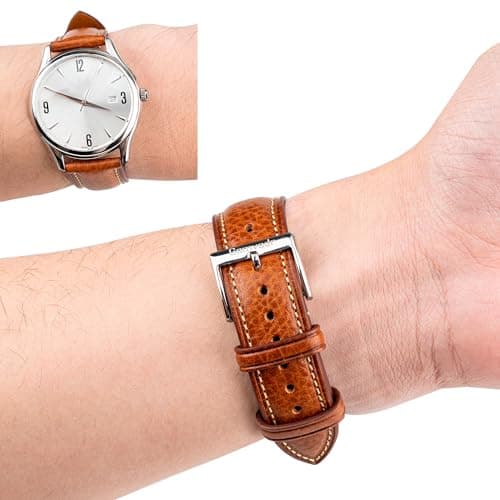 Gomvadr Italian Leather Watch Band Tuscany Natural Vegetable-Tanned Top Grain Genuine Leather Strap,18mm 19mm 20mm 21mm 22mm XL XXL Quick Release Replacement Watch Bands for Men and Women Thick and Soft