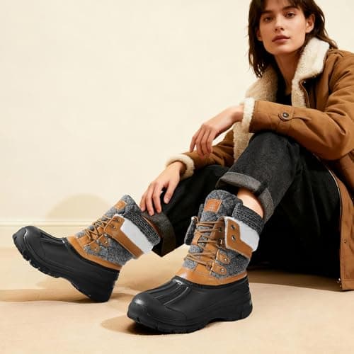 DOBOLIN Womens Winter Snow Boots Duck Waterproof Boots for Women Warm Cozy Mid Calf Booties for Cold Weather