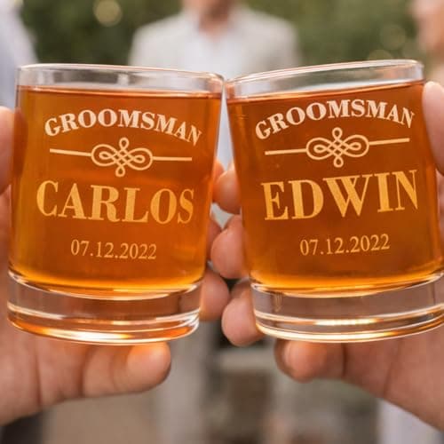 Six groomsmen glasses for larger wedding party gifts Groomsmen Engraved Whiskey Glass Set of 6 B0GM8TX93M
