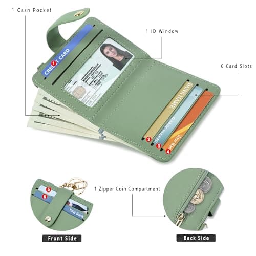 Airkit Small Wallets Woman RFID Blocking Leather Credit Card Holder - with ID Window - Card Wallets for Women - with Zipper Coin Purse - Keychain Wallet