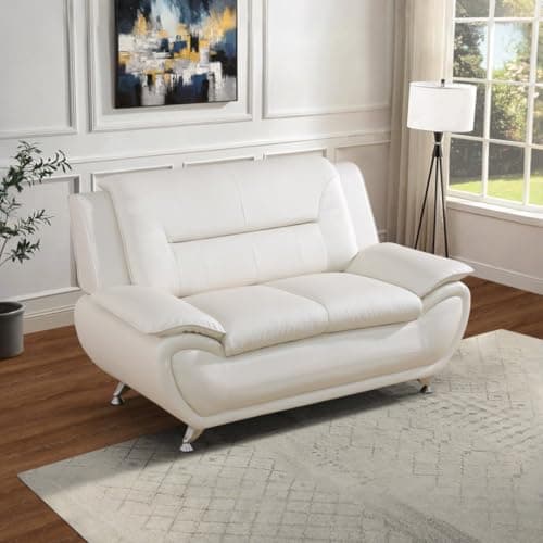 Leather Sofa Set for Living Room 3 Piece Living Room Furniture Set Modern Couch Set with 3-Seater Sofa, Loveseat and Armchair (Cream White)