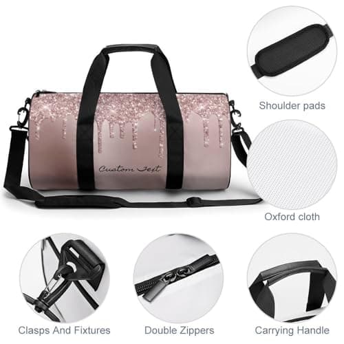 Aicihert Customized Travel Bag Personalized Rose Gold Glitter Pattern Duffle Bag with Name Large Capacity Sports Bag Custom Gym Bag for Women Men