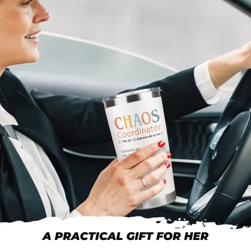 Thank You Gifts for Women, Boss Lady, Coworkers, Manager, Office, Teacher, Nurse, Mom, Her - Chaos Coordinator Gift Ideas - Valentines, Birthday Drinking Cup - 20 Oz Stainless Steel Tumbler