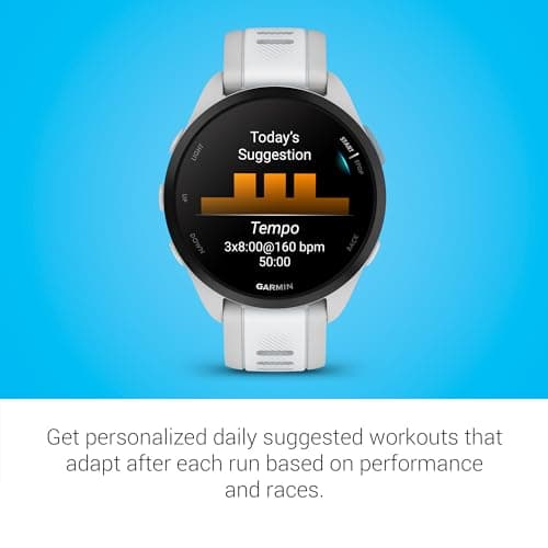 Garmin Forerunner 165, Running Smartwatch, Colorful AMOLED Display, Training Metrics and Recovery Insights, Whitestone