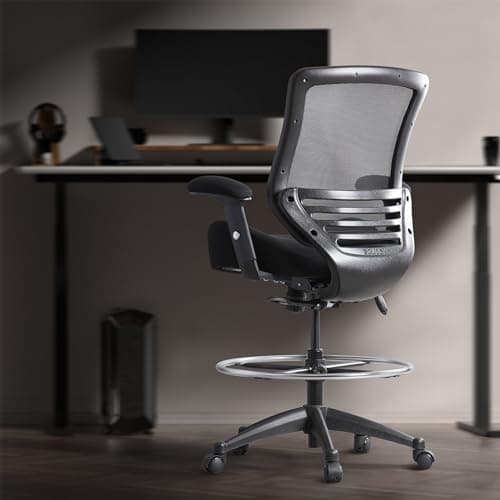 BOLISS 400lbs Mid Back Mesh Ergonomic Drafting Chair for Standing Desk Office Wide Chair Built-in Lumbar Support Big Adjustable Foot Ring Height Adjustable Armrest (Black)