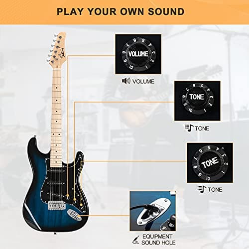 GLARRY Full Size Electric Guitar for Music Lover Beginner with 20W Amp and Accessories Pack Guitar Bag (DARK BLUE, 39" Right Handed)