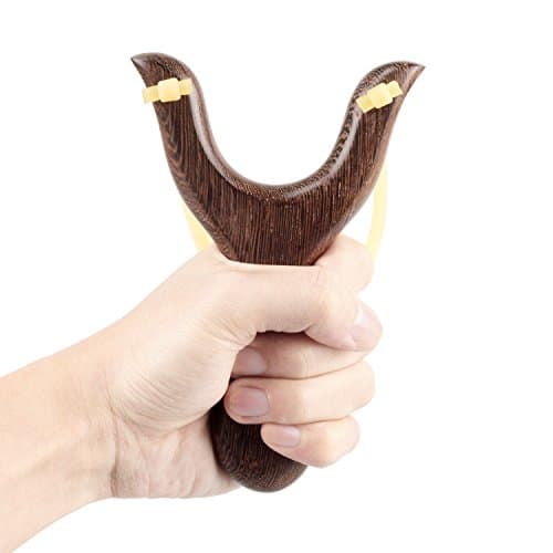 BASUNE Solid Wooden Slingshot with Classic Construction Hunting Slingshot for Catapult Game, Outdoor, Hunting-for Adult (Deep Brown)