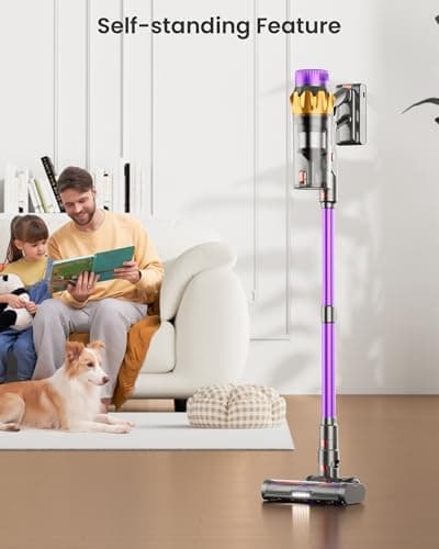 Cordless Vacuum Cleaner, 600W 50KPA 70 Mins Vacuum Cleaners for Home, Self-Standing Cordless Vacuum with Charging Dock Station, LED Display, Upgraded Anti-Tangle Stick Vacuum for Pet Hair/Carpet/Floor