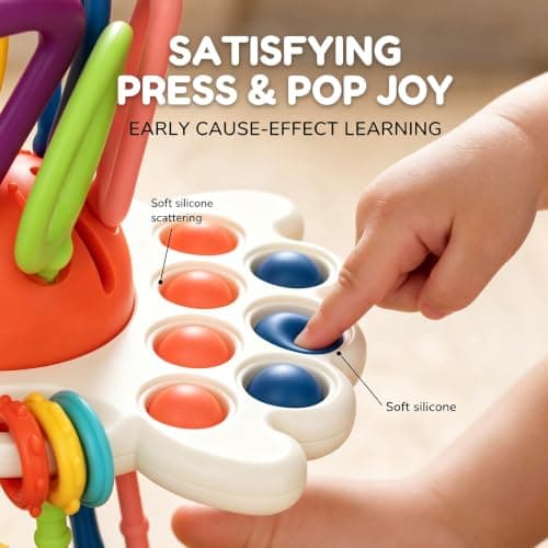 Silicone Teething and Car activities, Baby Shower Gifts for Infant 6-12 Months, 1 Year Old Boy and Girl Montessori Pull String Sensory Toy for Toddlers B0GZ3TLLZM
