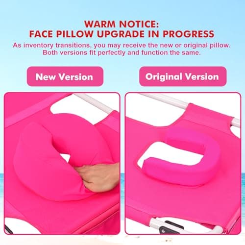 3 in 1 Women Comfort Backpack Beach Tanning Lounge Chair with Cushion Face Hole Softer Padded Adjustable Washable, Layout Sun Chair for Adults Outside Reading Sunbathing Poolside, 6 Position, Pink