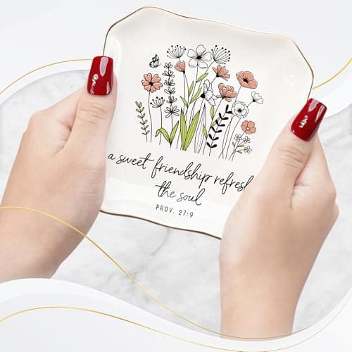 Soul Sister Gift for Women Christian - Sweet Friendship 4.5"X4.5" Floral Ceramic Jewelry Dish Tray - Tricket Dish HEXMOZ Friendship Gifts for Women Friends - Best Friend Birthday Gift Ideas B0FHHBVHR6