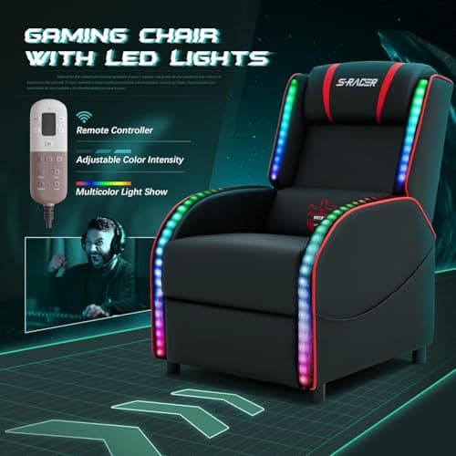 Homall LED Gaming Massage Recliner Chair Racing Style Single Living Room Sofa Comfortable Ergonomic Home Theater Seating(Red)