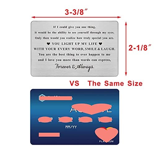 Engraved Wallet Card Inserts for Husband Boyfriend Him, Anniversary Metal Gifts, Mini Love Note for Wife Girlfriend Her, Romantic Valentines Christmas Presents