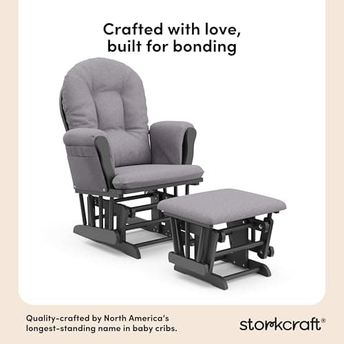 Storkcraft Premium Hoop Glider & Ottoman (Gray/Gray Swirl) — GREENGUARD Gold Certified Nursery Glider, Solid Wood Craftsmanship, Smooth-Gliding Nursery Chair and Ottoman, Award-Winning