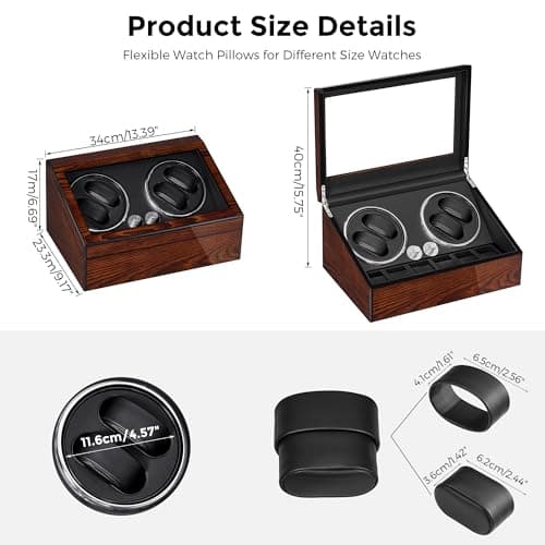 BEWISHOME BEWISHOME Watch Winders for Automatic Watches, Automatic Watch Winder Box Watch Spinner with LED Light, 4 Watch Winder with Quiet Running Motor and 6 Storage Case for Man/Woman's Watches, Brown SYQ01Y
