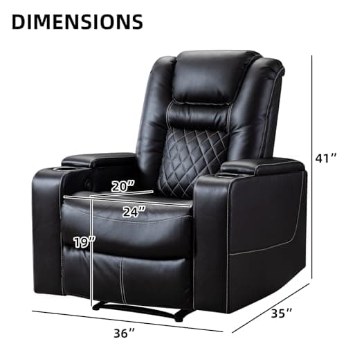 CANMOV Electric Power Recliner Chair with USB Ports and Cup Holders, Breathable Leather Home Theater Seating with Hidden Arm Storage (Black)