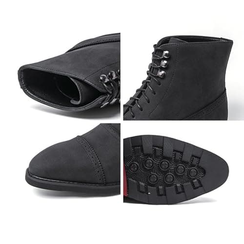 OXNGEOS Men's Suede Classic Brogue Cap Toe Chunky Heel Oxford Boots Comfort Non-Slip Lace Up Low Heel Chelsea Boots Casual Business Dress Chukka Boots