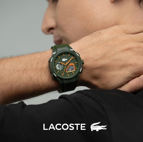 Lacoste LC33 Men's Analog-Digital Watch – TR90 Case, World Clock, Stopwatch, Alarm, Backlight, Textured Silicone Strap, Premium Fashion Timepiece - Gift for Him - 45mm