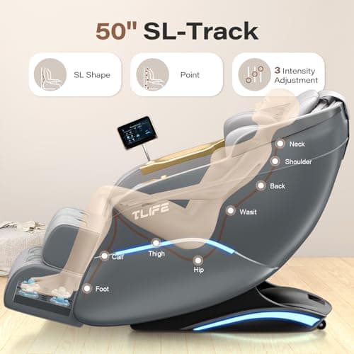 TLIFE Massage Chair Full Body, 160°Zero Gravity Recliner with Body Scan, 50" SL-Track Shiatsu Massage Chair, Fixed Point Massage, Foot Rollers, 12 Auto Modes, Deep Yoga Stretch, Heating, Grey