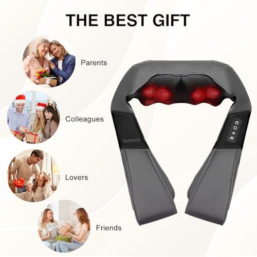 Nekteck Shiatsu Neck and Back Massager with Soothing Heat, Shoulder Massager for Pain Relief Deep Tissue, Electric 3D Kneading Massage Tools for Leg Body Muscle, Corded Power, Gifts for Him Her