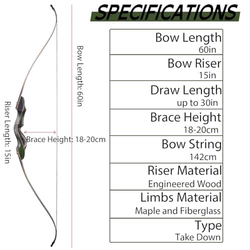 Archery 60" Recurve Bow and Arrow Set for Adults, 30-50lbs Right Hand Wooden Hunting Bow for Outdoor, Hunting and Practice, Standard Target Archery Beginner Recurve Bow and Arrows Kit