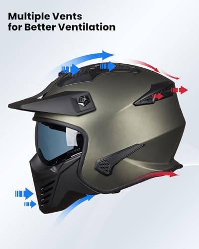 ILM Open Face Motorcycle 3/4 Half Helmet for Dirt Bike Moped ATV UTV Motocross Cruiser Scooter DOT Model 726X (Midnight Green,XL)
