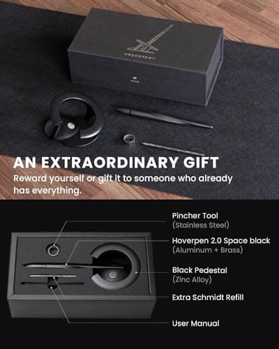 novium Hoverpen Interstellar - Space Black, Ballpoint Pen, Unique Conversational Starter, Premium Futuristic Design, Precision Flow Ink, Schmidt Ballpoint Cartridges