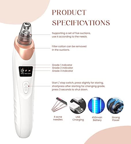 2025 Blackhead Remover Pore Vacuum,Facial Pore Cleaner-5 Suction Power,5 Probes,USB Rechargeable Blackhead Vacuum Kit Electric Acne Extractor Tool for Adult