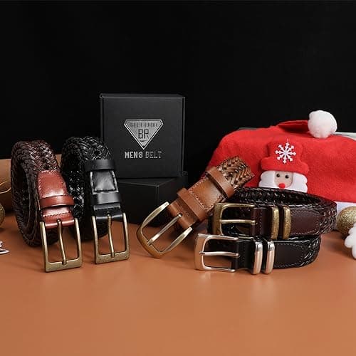 BELTROAD Braided Leather Belt for Men Casual Jeans Golf, Men's Leather Woven Alloy Buckle Hand Braided Belts Gift for Men