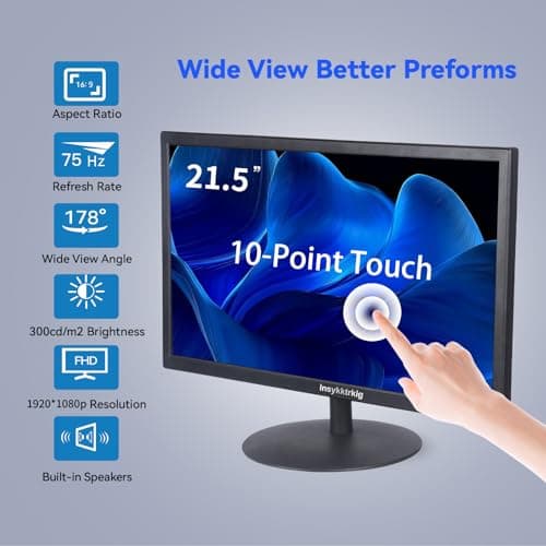 Touchscreen Monitor 21.5" FHD 1080P Multi-Touch Screen HDMI VGA Type-B Dual Speakers,75Hz,VESA,Brightness 300cd/m²,Tilt Adjust,PC Office Laptop Business Computer Desktop Touch Display