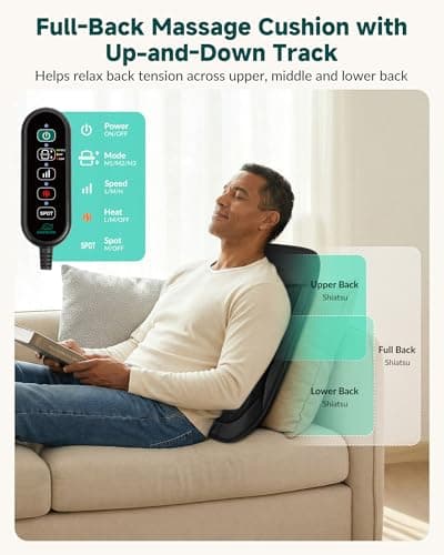 2026 Ultra-Slim Shiatsu Back Massager with Heat, Up-Down 4D Roller, 10 Massage Nodes, Full Back Deep Tissue Chair Massage Pad, 3 Speeds, 2 Heat Levels, Remote Control for Chair Sofa Hom Office Use