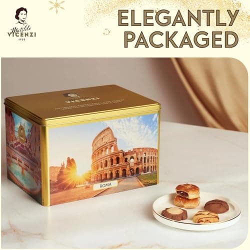 Matilde Vicenzi Roma Cookie Gift Tin - Italian Pastries & Cookies in Individually Wrapped Trays - Bakery Dessert Gifts For Birthdays, Thank You, Get Well and Every Special Occassion - Puff Pastry, Assorted Cookies in Italian Design Gift Tin 32.5oz (920g)