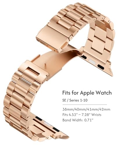 Metal Band Compatible with Apple Watch Band 42mm(Series 11 10) 41mm(Series 9 8 7) 40mm(Series 6 5 4 SE3/2/1) 38mm(Series 3 2 1), Dressy Stainless Steel iWatch Strap for Women