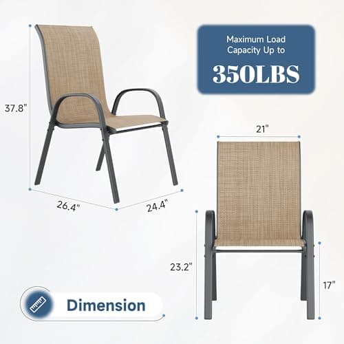Amopatio Patio Chairs Set of 4, Outdoor Stackable Dining Chairs for All Weather, Breathable Garden Outdoor Furniture for Backyard Deck(Brown)