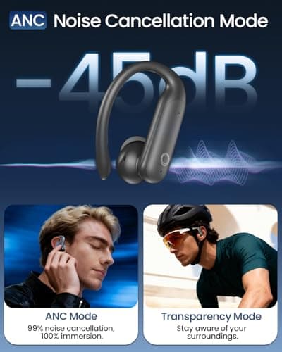 LEEMC Wireless Earbuds, Bluetooth Headphones 6.0, Ear Buds with Touch Screen, ANC ENC Noise Cancelling, 40H Bass Stereo Sound Over-Ear Earphones for iOS, Android, Sports, Workout,Charcoal