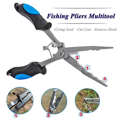 Fishing Pliers Stainless Steel Long Nose Hook Remover with Sheath and Lanyard for Line Cutters Saltwater and Freshwater