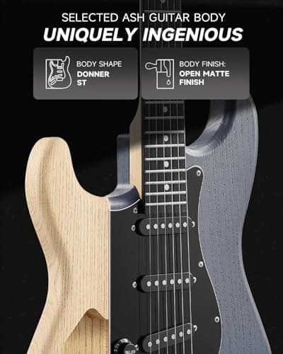 DONNER DST-80 Left-Handed Electric Guitar 39” Beginner Electric Guitar Kit with Amp, Classic SSS Pickup Complete with Gig Bag, Tuner, Capo, Strap, Picks, and Free Online Lessons, Matte Black