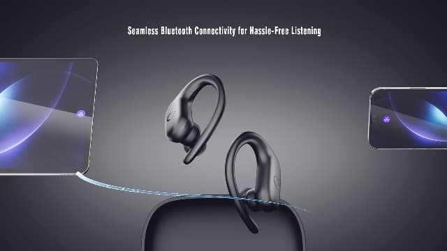 kurdene Wireless Earbuds Bluetooth Headphones Sport,Over Ear Buds with Deep Bass Sound,60Hrs Playtime Earphones Redesigned Comfort Fit with Earhooks for Running,Meeting,Workout-Black